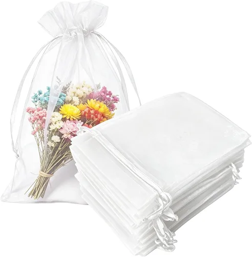 Miniatura 15 de 100 bolsas de organza con cordón de regalo para joyas, galletas, malla de tela transparente de 5 x 7 pulgadas, bolsa reciclable duradera para baby