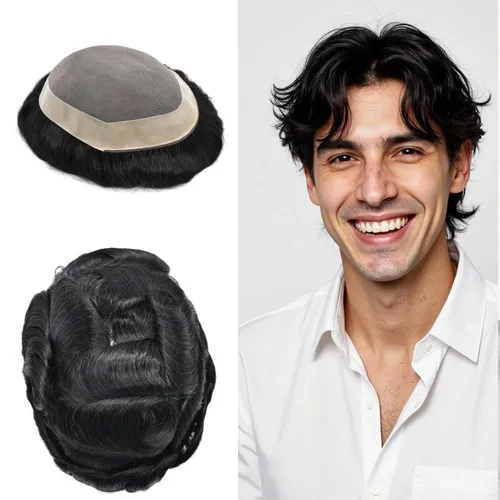 Miniatura 20 de Mens Toupee Hair Piece For Men Fine Mono Men Hair System Toupee For Men Hair Piece Real Human Hair System For Men Protesis Capilar Para Hombre 6x9