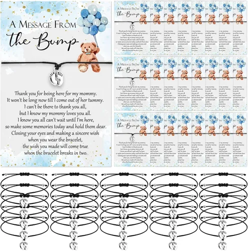 Miniatura 7 de Thyle 25 Juego de Pulseras Ajustables para Baby Shower con Mensaje de la Tarjeta de la Pancita, Huellas, Encanto para Invitados, Pulseras de Baby