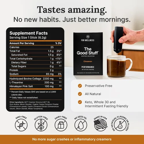 Miniatura 2 de The Good Stuff Potenciador de café de canela Crema de café saludable para concentración y energía Keto, crema en polvo no láctea con aceite