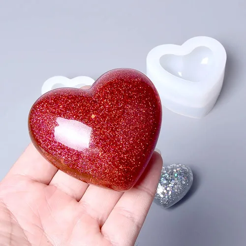 Miniatura 2 de Weenkeey 2 moldes de resina en forma de corazón 3D, dijes de llavero de corazón, molde de silicona, molde de fundición de joyería de corazón, molde