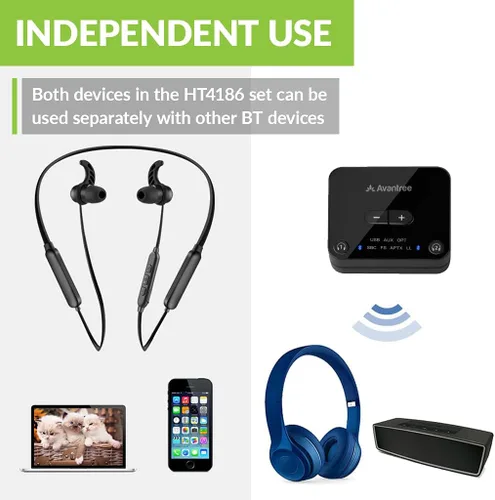 Miniatura 5 de Avantree HT4186 - Auriculares inalámbricos con banda para el cuello para ver televisión, juego de auriculares con transmisor Bluetooth para audio