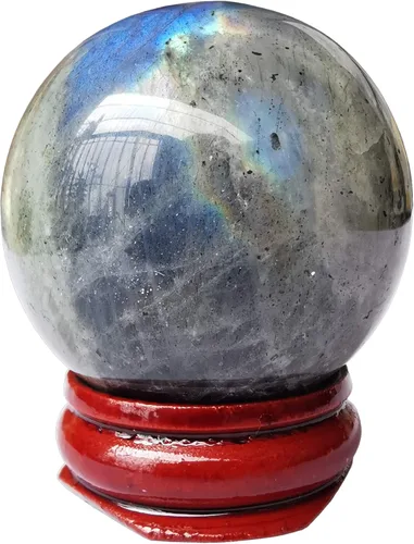 Miniatura 14 de Escultura de esfera de adivinación de cristal curativo de labradorita negra de 1.575 pulgadas, bola de piedras preciosas, colección decorativa