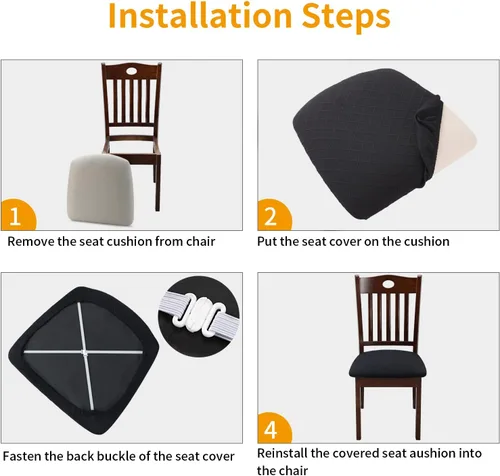 Miniatura 5 de Fuloon Fundas de cojín impermeables de asiento de 6 piezas, fundas de asiento de silla de jacquard elásticas, fundas de asiento lavables para sillas