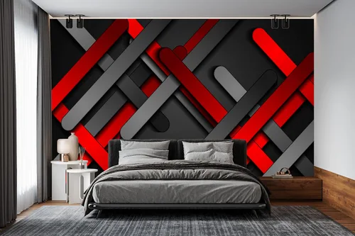 Miniatura 3 de Papel tapiz mural de pared 3D de metal rojo y negro para dormitorio, 137" x 100