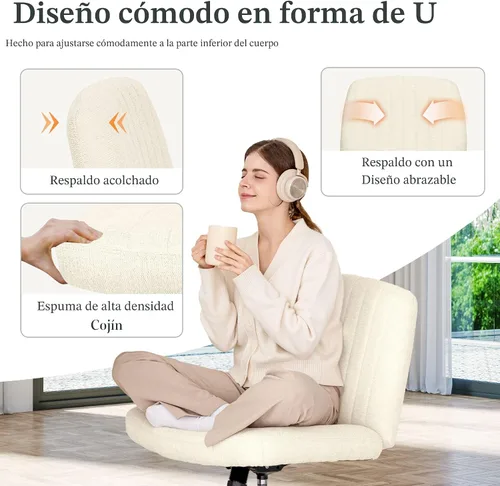 Miniatura 4 de Silla Criss Cross de Orange Factory con ruedas, amplias piernas cruzadas, para escritorio de oficina, cambiador, base doble, cómoda, sin brazos