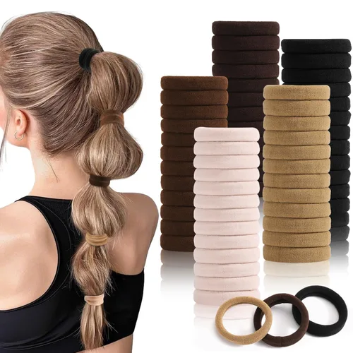 Miniatura 10 de 100 PCS Accesorios Elásticos para el Cabello - Bandas de Cabello de Algodón Sin Costuras, Sujetadores Suaves de Cola de Caballo para Cabello