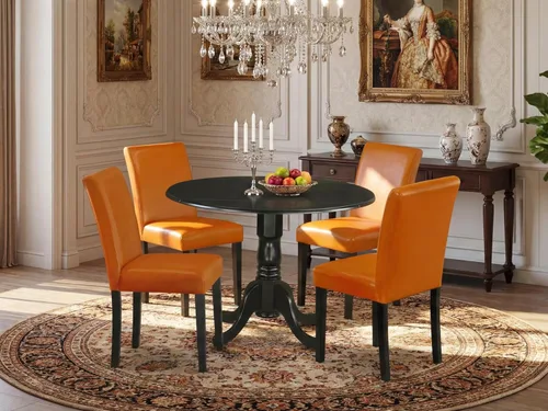 Miniatura 2 de East West Furniture DLAB5-BLK-61 - Juego de mesa de cocina de 5 piezas para 4 personas, incluye una mesa de comedor redonda con gotas y 4 sillas