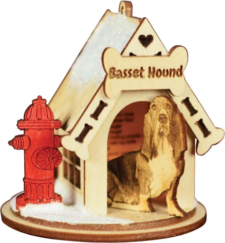 Basset Hound Dog Tea Light Display Adorno de Navidad de madera para árbol de Navidad