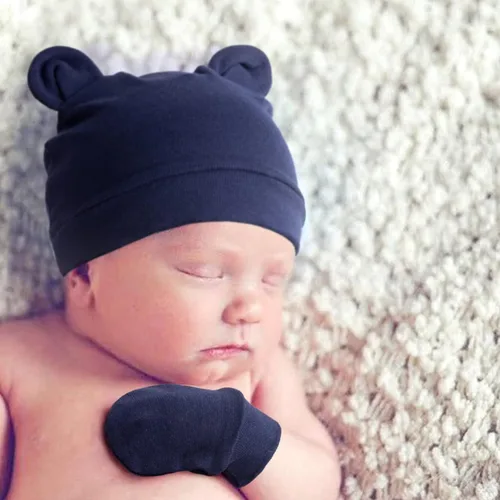 Miniatura 2 de BQUBO Newborn Baby Bear Ears Hats and Mittens Sets Preemie Cotton Caps Baby Boy Girl Infant Hospital Beanie