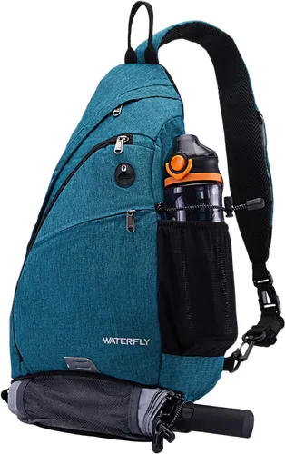 WATERFLY - Mochila con eslinga, bandolera pequeña, bolsa de hombro para hombres y mujeres, para viajes, ciclismo, senderismo, mochila de día Azul