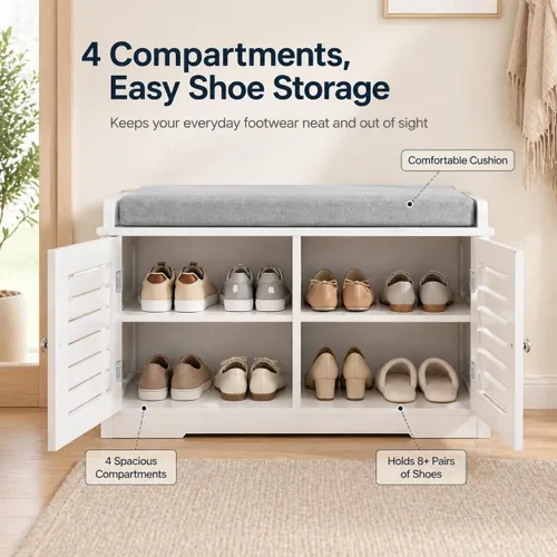 Miniatura 4 de RASOO Zapatero con cajón abatible para niños, organizador de zapatos de 3 niveles con 2 estantes ajustables, banco oculto para zapatos que ahorra