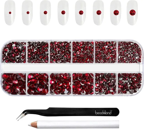Miniatura 19 de Beadsland Diamantes de imitación para maquillaje, 8 tamaños, 2500 unidades de diamantes de imitación de cristal con parte trasera plana, gemas