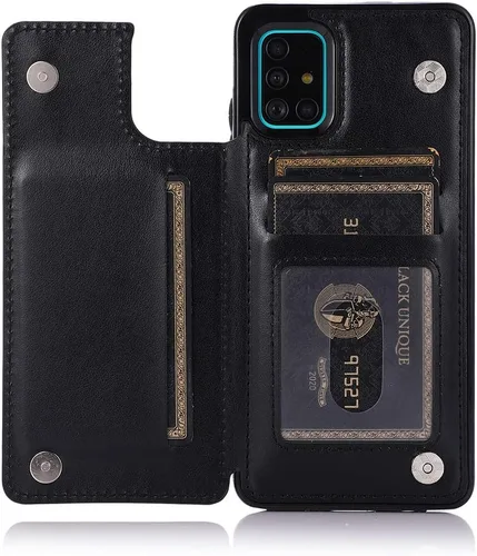 Miniatura 4 de Funda de teléfono para Samsung Galaxy A51 4G con protector de pantalla de vidrio templado y tarjetero con soporte para tarjetero, accesorios de Negro