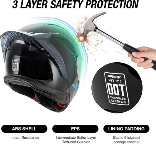 Miniatura 5 de Cascos de motocicleta de cara completa para adultos, casco de motocicleta para hombres y mujeres, aprobado por DOT con 2 viseras extraíbles