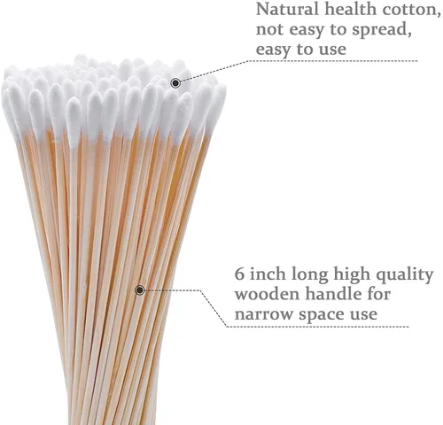 Miniatura 7 de 200 hisopos de algodón extra largos de 6 pulgadas con asas de madera, aplicadores largos de punta de algodón para limpieza de precisión