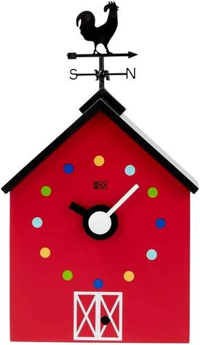 KOOKOO Red Barn - Reloj pequeño de granja con 12 sonidos de animales, un gallo y una veleta giratoria
