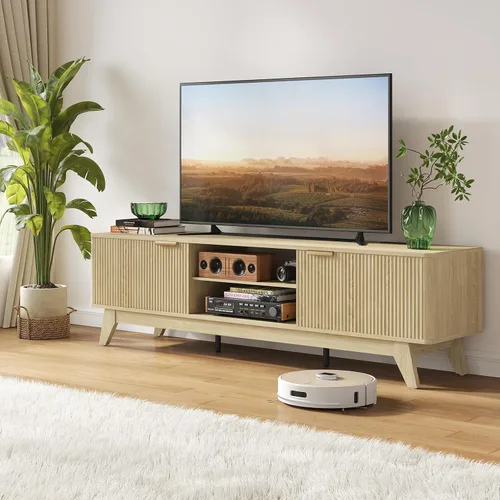 Miniatura 18 de Mueble de TV moderno de mediados de siglo de 55 pulgadas con toma de corriente, centro de entretenimiento para televisores de hasta 60 pulgadas