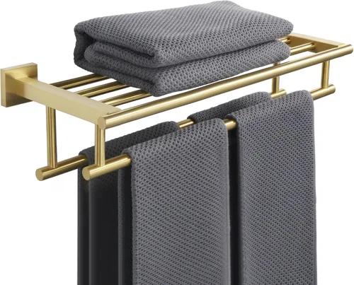Miniatura 20 de Alise - Toallero para baño con montaje en pared, soporte de toallas de baño con doble barra para toallas y estante, 40.6 cm, SUS304 de acero Negro