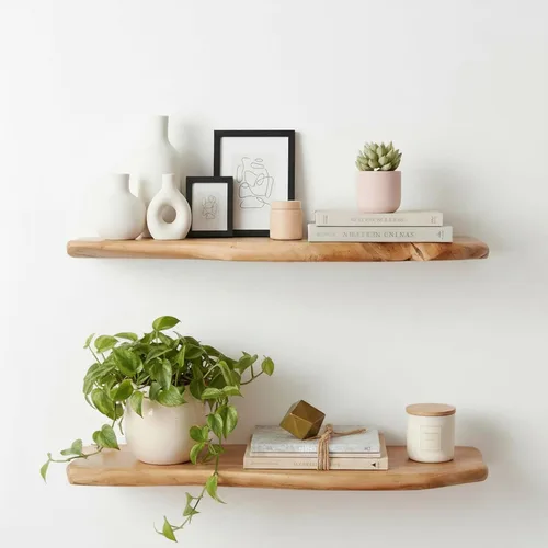 Miniatura 10 de WELLAND - Estantes flotantes rústicos de cedro de 16 pulgadas con borde natural, juego de 2 Madera de cedro maciza con grano único, nudos