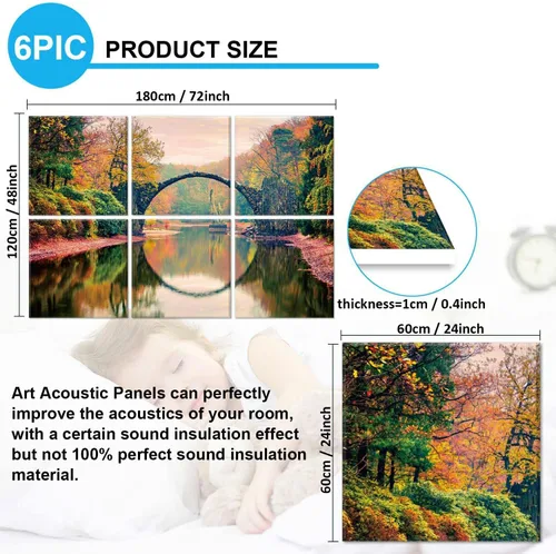Miniatura 2 de JBER Paneles acústicos artísticos decorativos, paquete de 6 paneles acústicos artísticos para decoración de pared con autoadhesivo, adecuados
