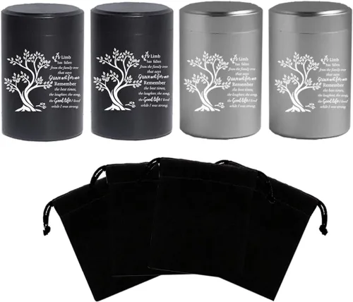 Pequeñas urnas de recuerdo de aluminio para cenizas humanas, juego de 4 mini urnas conmemorativas, contenedores de cenizas de 3 pulgadas para