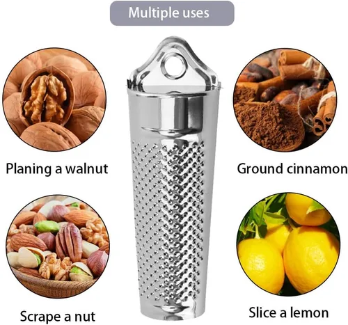 Miniatura 4 de Rallador de nuez moscada de acero inoxidable, molinillo de nuez moscada de mano con recipiente para cocina, queso duro, frutas cítricas, ajo, nuez
