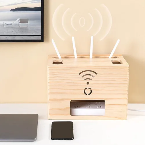 Miniatura 7 de Cable Organizer Box Wooden Power Cable Box Wireless Router Rack Home Office Power Strip Storage Box Double-Layer Cable Management Box, Hide