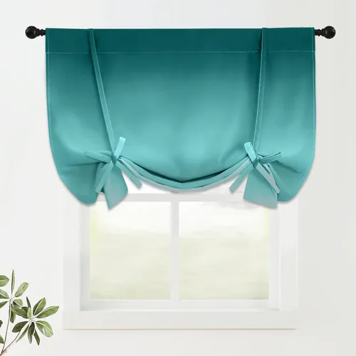 Miniatura 131 de COSVIYA Cortinas 100% Opacas Azul Degradado con Lazos Ajustables para Cocina Aislamiento Térmico Oscurecimiento de Habitación Cenefa con Bolsillo