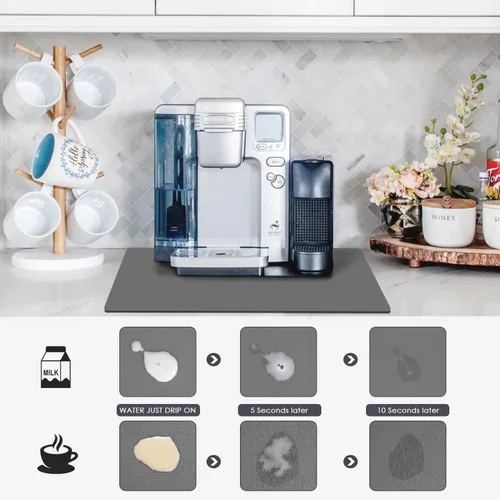 Miniatura 4 de Tapete de secado de platos para encimera de cocina, tapete de barra de café para encimeras, almohadilla de secado de platos con parte trasera