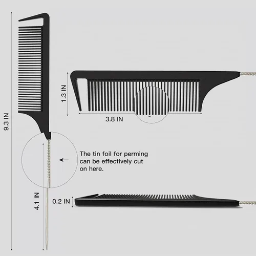Miniatura 2 de Peine de cola de rata de 9.3 pulgadas para estilista, peines de separación para trenzar el cabello, peine de cola de rata con cola de metal