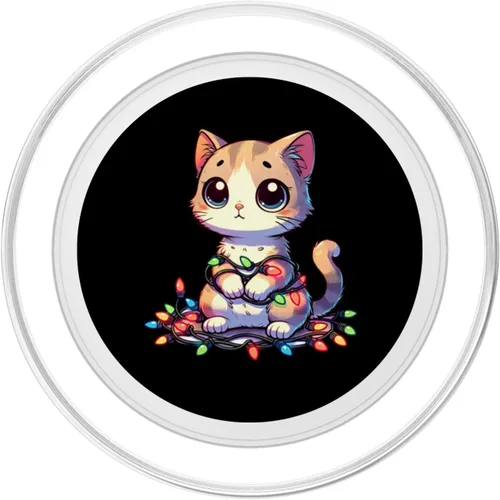 Miniatura 2 de Lindo gato enredado en luces de Navidad PopSockets MagSafe PopGrip para iPhone
