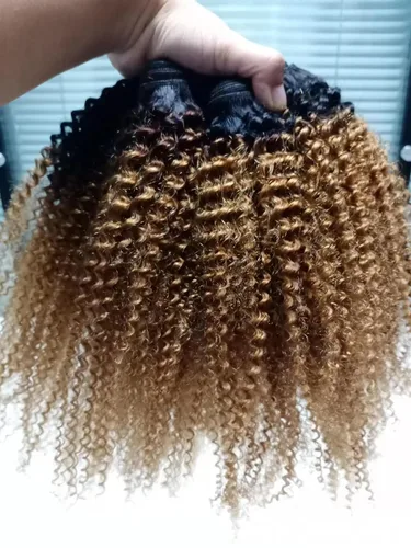 Miniatura 6 de Paquetes de Cabello Humano Rizado Afro Kinky Mongol Ombre de 12 14 16 Pulgadas T1B/30 Marrón 4B 4C Cabello Humano Virgen a Granel Afro Kinky