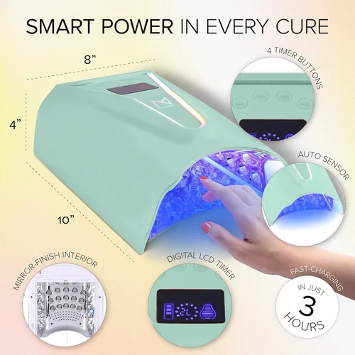 Miniatura 5 de M - Crystal Cure - Lámpara de uñas UV/LED de 128 W Curado rápido con 45 potentes LED de 365 nm+405nm Inalámbrica, recargable, sensor automático