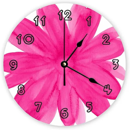 Mighun Reloj de pared decorativo silencioso sin tictac, color rosa intenso, acuarela, redondo, moderno, relojes de madera para dormitorio, sala de