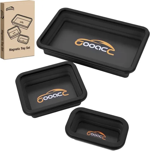 GOOACC Juego de bandejas magnéticas plegables de 3 tamaños, bandejas de herramientas plegables de silicona negra, organizador para tornillos,