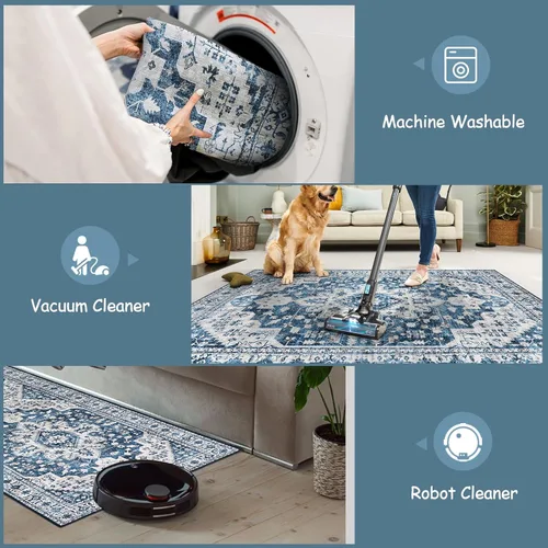 Miniatura 4 de Moynesa Alfombra de pasillo lavable ultrafina – 2 x 6 pies, color azul, alfombra de lavandería lavable, alfombras de pasillo para cocina, alfombra