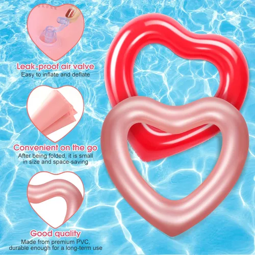 Miniatura 3 de Sumind Flotador de piscina con forma de corazón, 2 piezas, 47.3 x 39.4 pulgadas, anillos de natación inflables para despedida de soltera, tubo