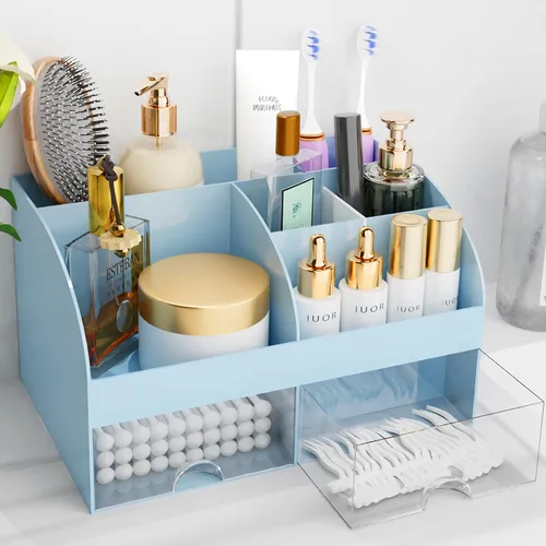 Miniatura 15 de Organizador de maquillaje con cajones, almacenamiento de cosméticos para tocador y encimera de baño, soporte de belleza para lápiz labial y brochas