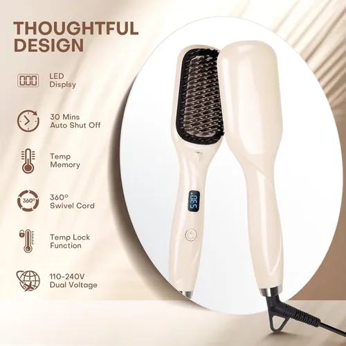 Miniatura 7 de Cepillo alisador de pelo, alisador de pelo para mujer, peine de cerámica iónico con menos encrespamiento, calentamiento rápido de 20 segundos, Negro