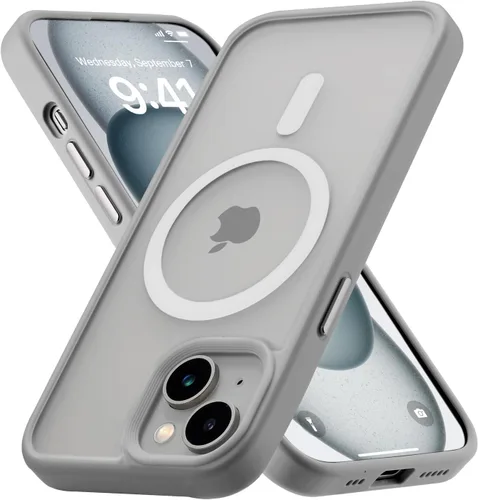 Miniatura 84 de Tigowos - Funda magnética para iPhone 15, resistente a las caídas, sensación de piel mate, a prueba de golpes, delgada, negro mate