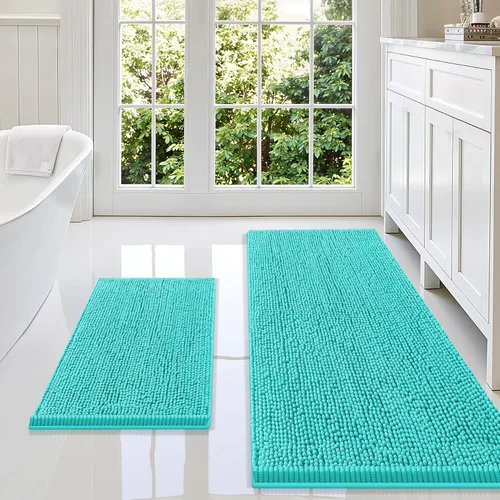 Miniatura 71 de Smiry Juego de 2 alfombras de baño, felpilla suave y absorbente, lavable a máquina, antideslizantes, para bañera, ducha y suelo