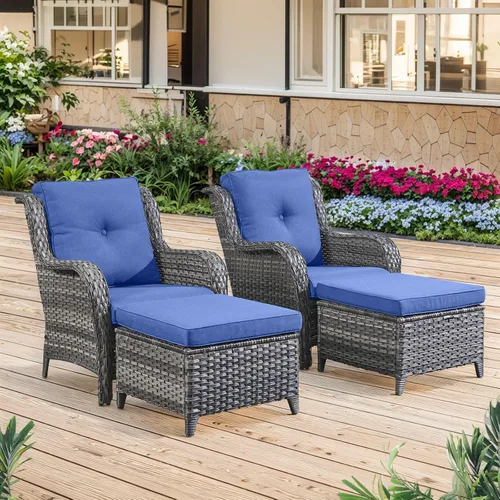 Miniatura 116 de Belord Juego de muebles de exterior, sillas de mimbre para patio, muebles de ratán de 3 piezas con mesa auxiliar, juegos de sillas bistró de patio