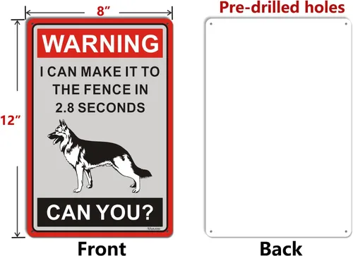 Miniatura 2 de Letrero de advertencia de pastor alemán con texto en inglés «Beware Of Dogs» con texto en inglés «I Can Make It to the Fence in 2.8 Sec. Letrero