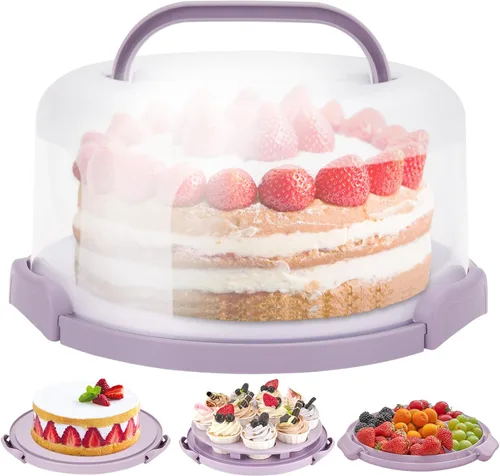Miniatura 11 de Ohuhu - Porta pasteles con tapa y asa, recipientes para pasteles sin BPA para pasteles de 10 pulgadas con 2 asas, cubierta de plástico con base