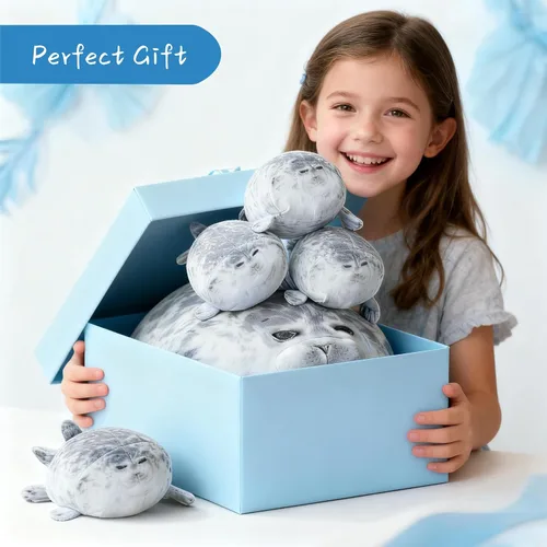 Miniatura 4 de Almohada gordita de 20 pulgadas con 4 bebés, almohada de felpa de sello grande, juguete de peluche suave y lindo para niños y adultos, gran idea
