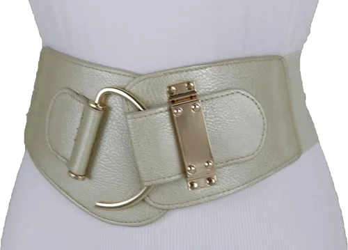 Miniatura 58 de TFJ - Cinturón ancho de moda para mujer, cintura alta, hebilla de gancho de metal dorado, talla XS, S, M, L, XL