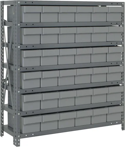 Miniatura 52 de Quantum QSBU-245BK Heavy Duty Shelving Unit with (7) Shelves and (24) QUS245 Black Bins for Garage Warehouse Storage Distribution 400 lb Load