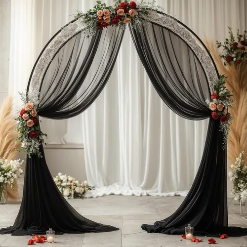 Miniatura 5 de Tela drapeada para arco de boda, 1 panel de 18 pies, cortina de telón de fondo transparente negro de gasa para boda, arco, ceremonia, cenefa