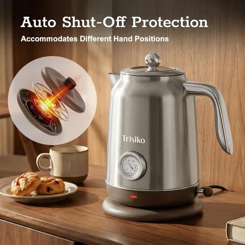 Miniatura 9 de Hervidor eléctrico grande de 1.7L con termómetro, hervidor de té eléctrico de 57.oz con apagado automático, acero inoxidable 304, hervidor de agua